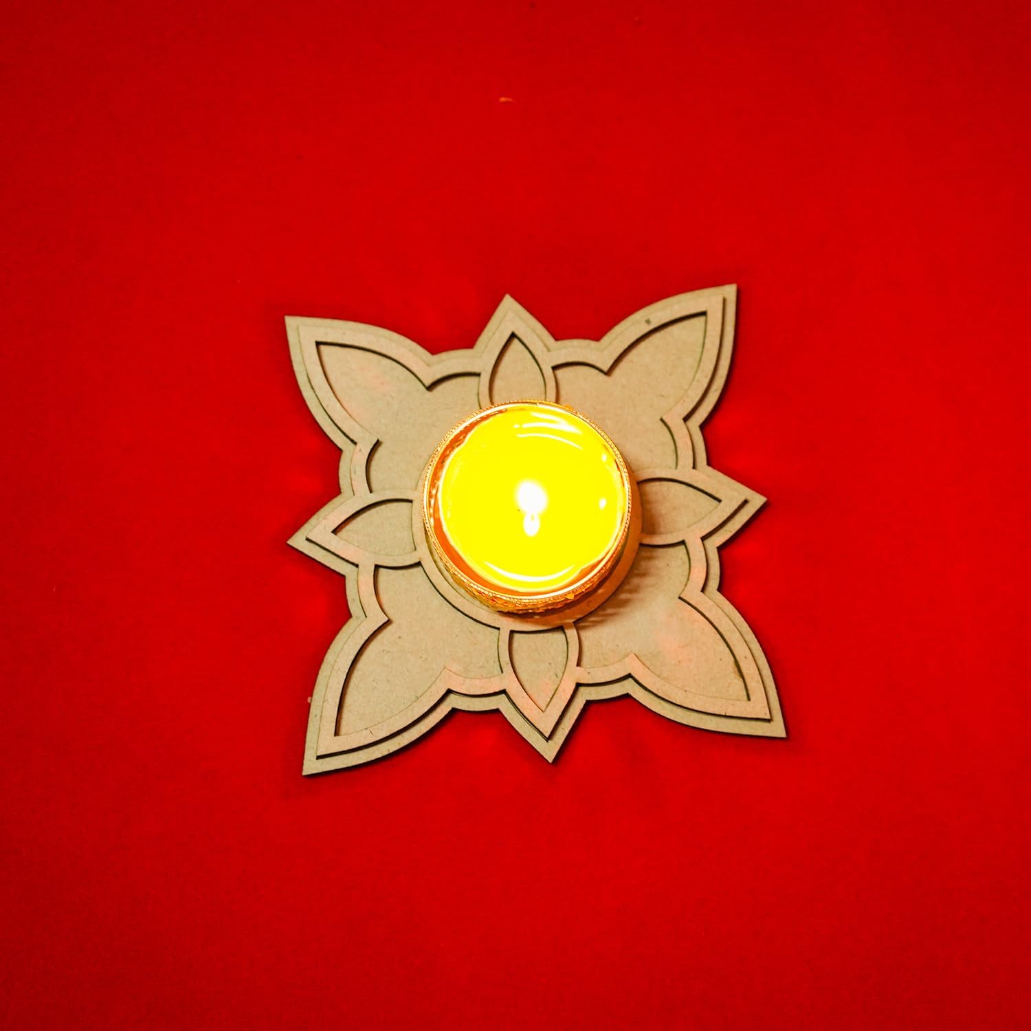 Pack of 2 Wooden Tealight Holders for Home & Office Décor | Pine MDF Elegant Candle Stand for Puja, Diwali, Living Room & Table Decoration