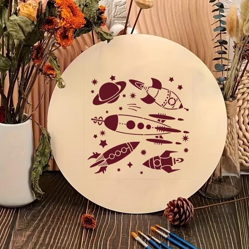 Rocket Space Painting Stencil | Reusable Craft Stencil | Rocket, Planet & Stars Template for Wall Painting