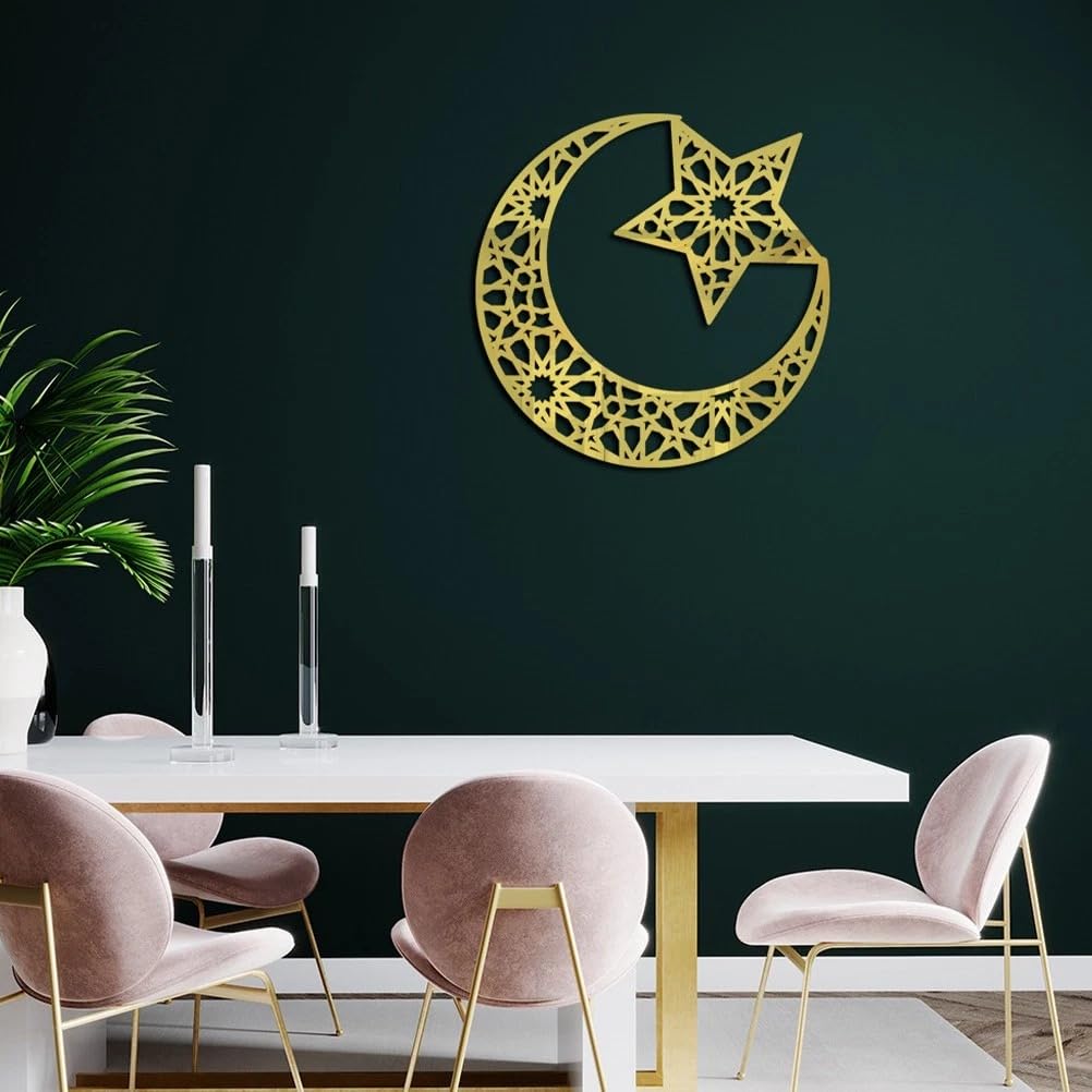 Acrylic Moon & Star Wall Hanging – Islamic Geometric Acrylic Wall Art Ramadan Decoration