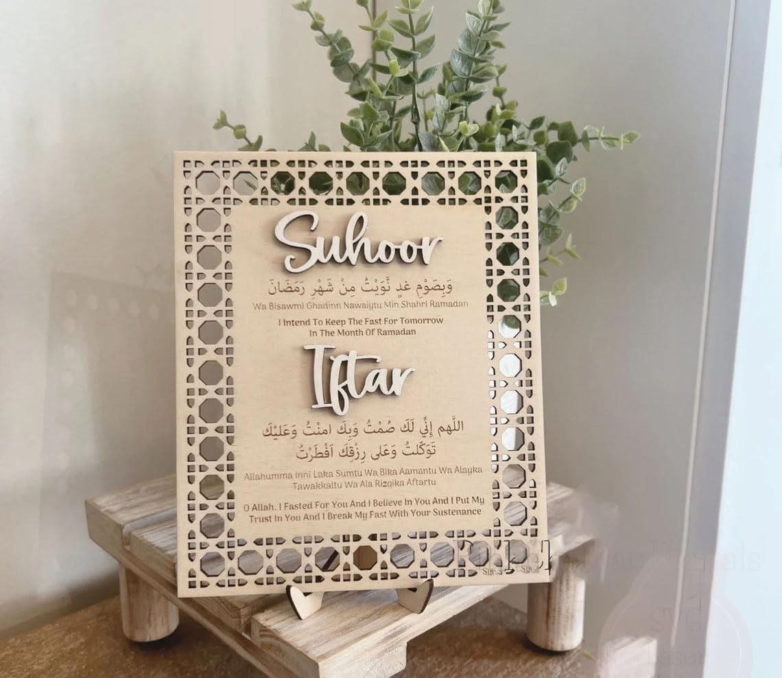 Haoser wooden Ramadan Kareem Iftar Decorations Suhoor And Iftar Dua Sign For Home Eid Mubarak Table Decor Islamic Crescent Moon Star Ramadan Gift-1 pc arcylic