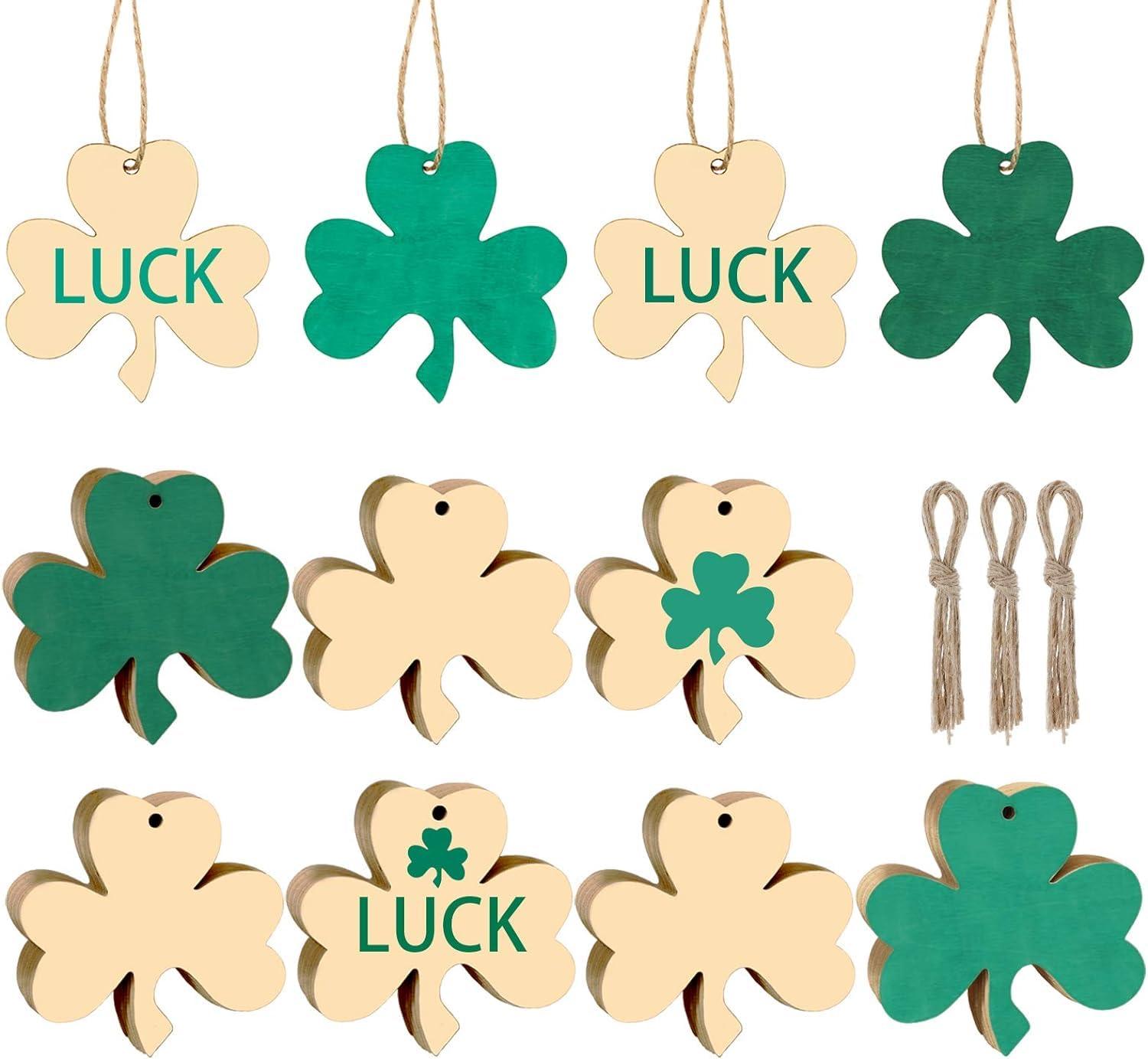 Curious Button 5 Pieces Unfinished Wooden Shamrocks Style Hanging Ornament for DIY Home Decoration, MDF Cutouts, Perfect Wooden Cutouts for Home Decor, Charming Wooden Hanging Ornaments (5.9x6.69IN) - Haoser