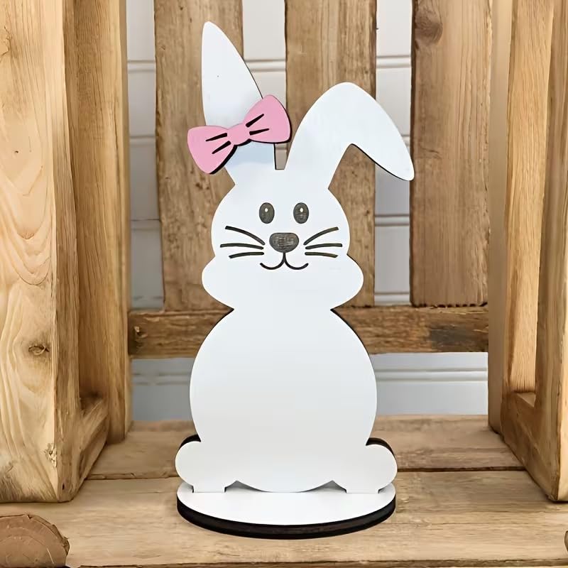 2 Pcs Wood Rabbit Plaque with Belly Writing - Vintage Wood Tabletop