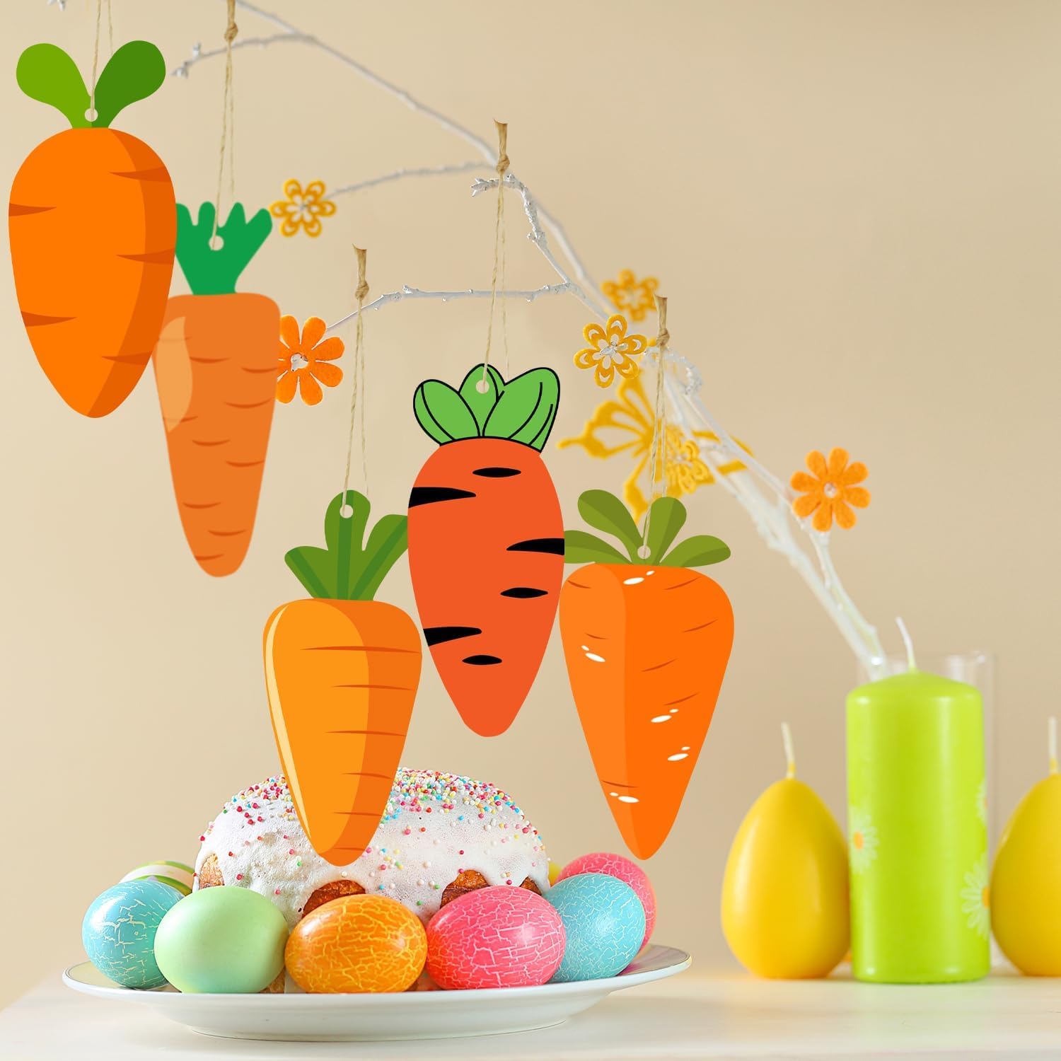 12 PCS Easter Unfinished Wooden Slices, Carrot Shaped Blank Wood Cutout Chips