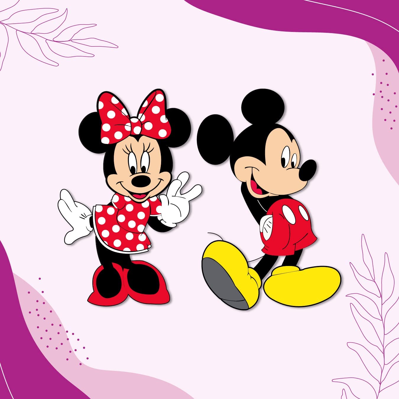 Pack of 2 Mickey and Minnie Wooden Fridge Magnets – Fun Cartoon Character Set for Kids Room, Pine MDF, 3 Inch | Comic Themed Decor, DIY Craft, Birthday Return Gift