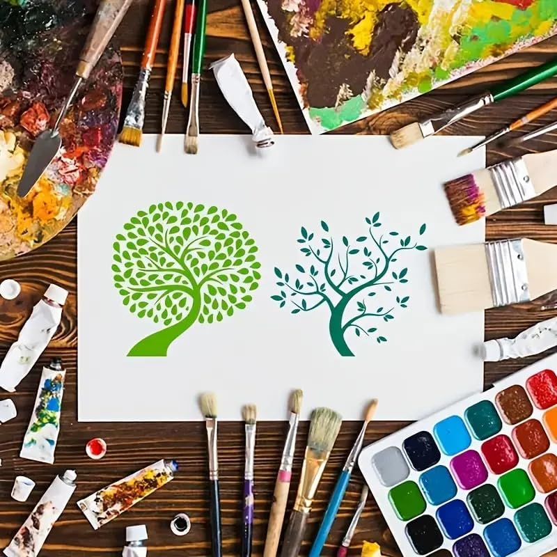 7 Pcs Tree of Life Stencil Templates 7.87 x 7.87 Inch Reusable Plastic Art Stencils