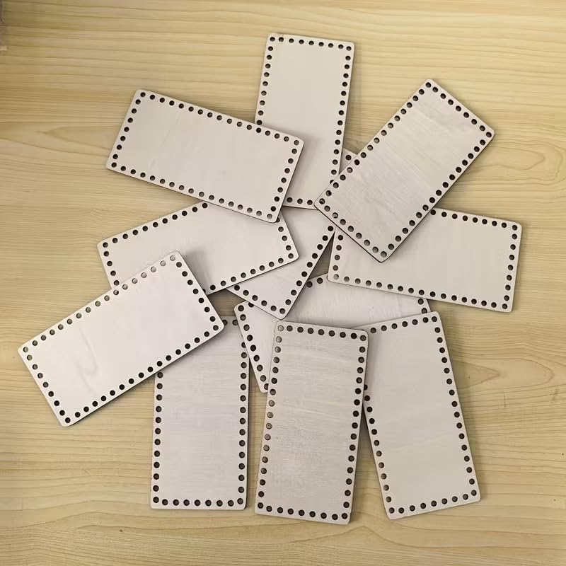 10 Pcs Rectangular Crochet MDF Wooden Base Set for DIY Basket Making | Wooden Craft Base for Crochet