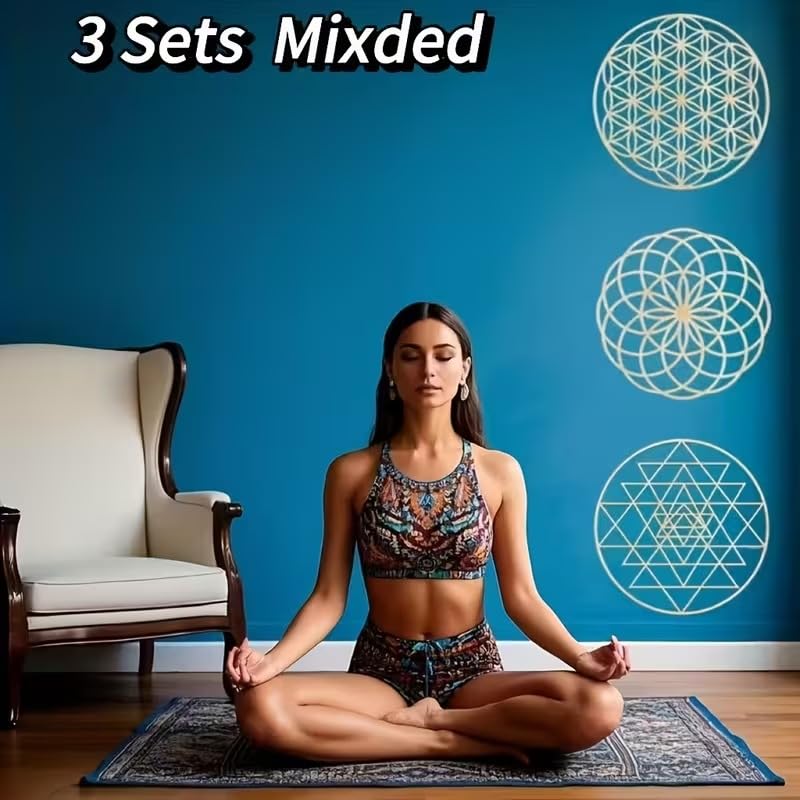 3 Pcs Boho Geometric Wooden Wall Decor | Life Flower, Metatron Cube & Sri Yantra