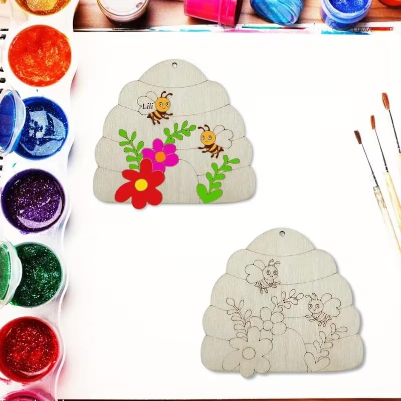 20 Pcs Beehive Wooden Cutouts – Natural Bee & Honeycomb Shapes for DIY Crafts