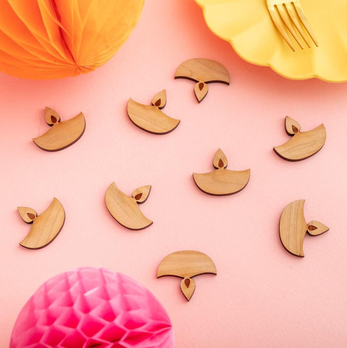 Haoser Pack of 10 Diwali Wooden Diya Decoration - Diwali Hanging Decoration |Diwali Cutout Decorations - Festival of Lights Happy Diwali Cut-Out Hanging Decorations 3 in - Haoser