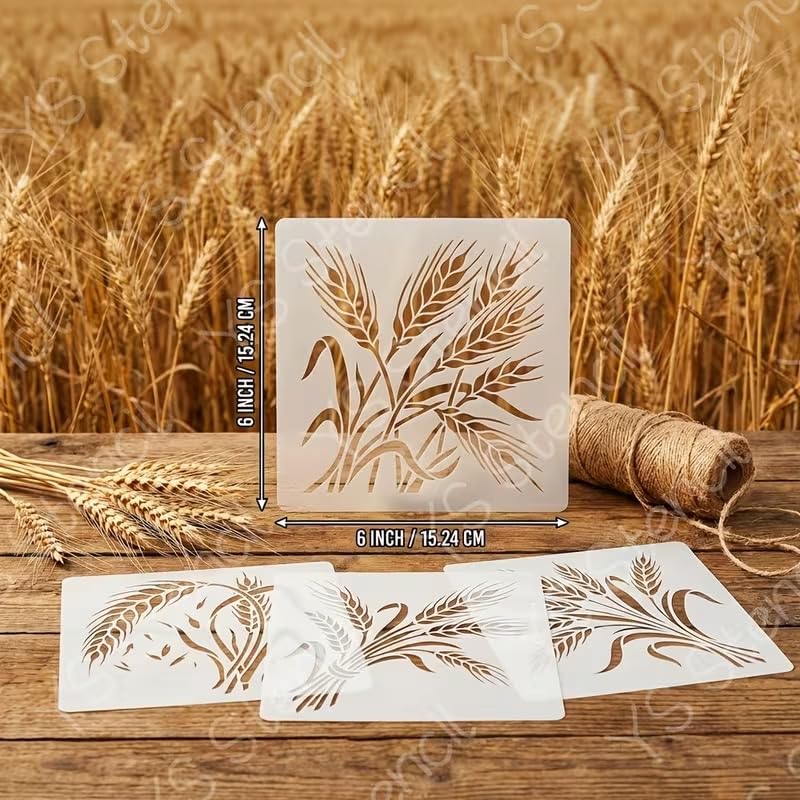 Set of 4 Wheat Ear Painting Stencil | Reusable Craft Stencil | Wheat Plant Template for Wall Painting