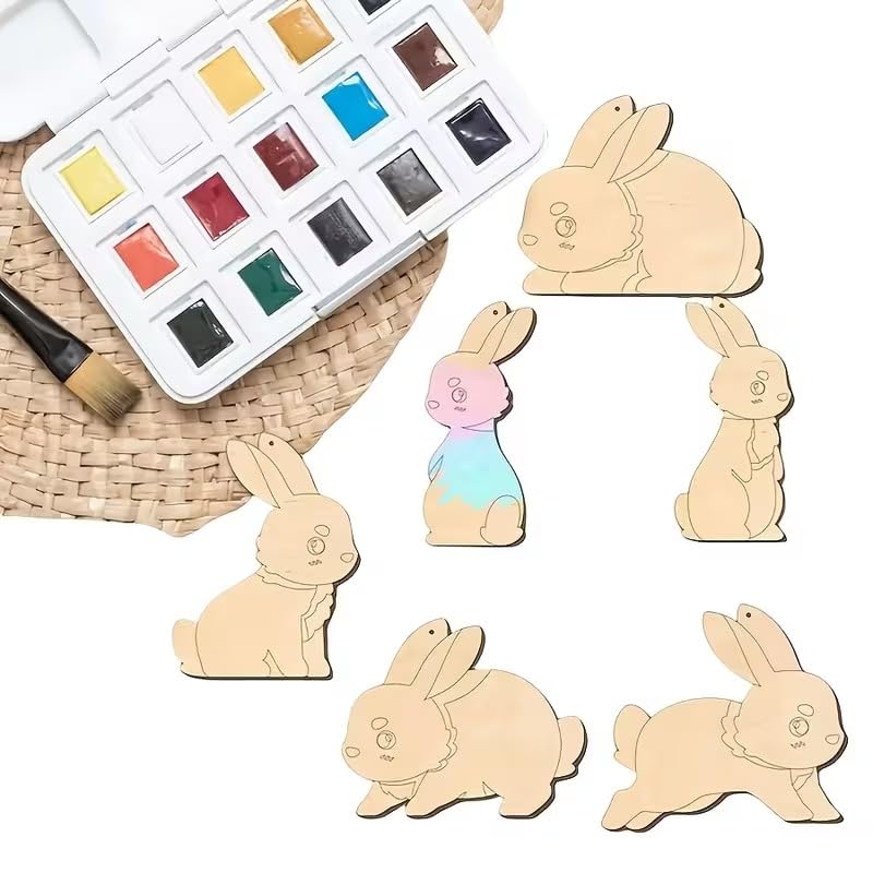 10 Pcs Wooden Easter Bunny Cutouts – 3.94 x 3.2 Inch Unfinished Wood Craft Shapes for Painting