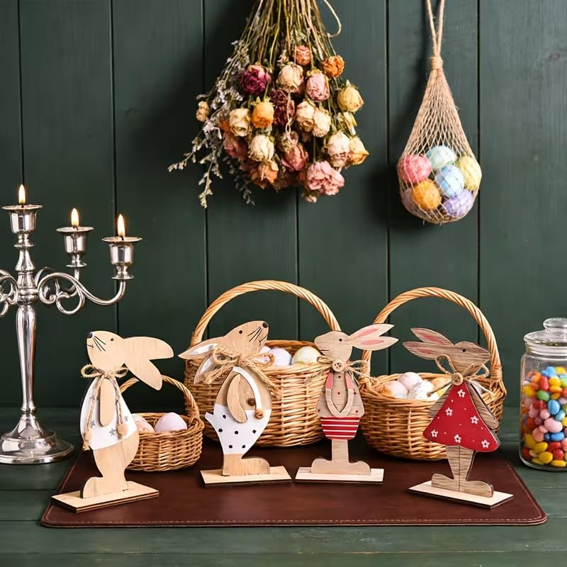 4 Pcs Wooden Easter Rabbit Table Centerpieces – Bunny Spring Decoration for Table