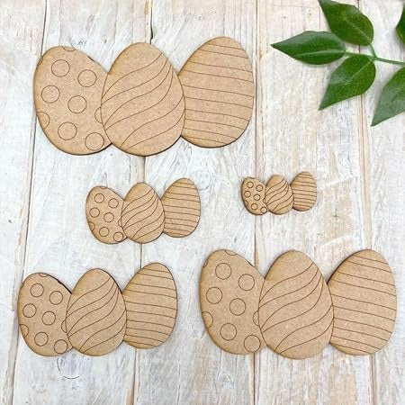 Pack of 4 Wooden Easter Egg Shapes, MDF Craft Embellishments, Unfinished Ornaments for Craft, Decoration Itmas - 4 Inch
