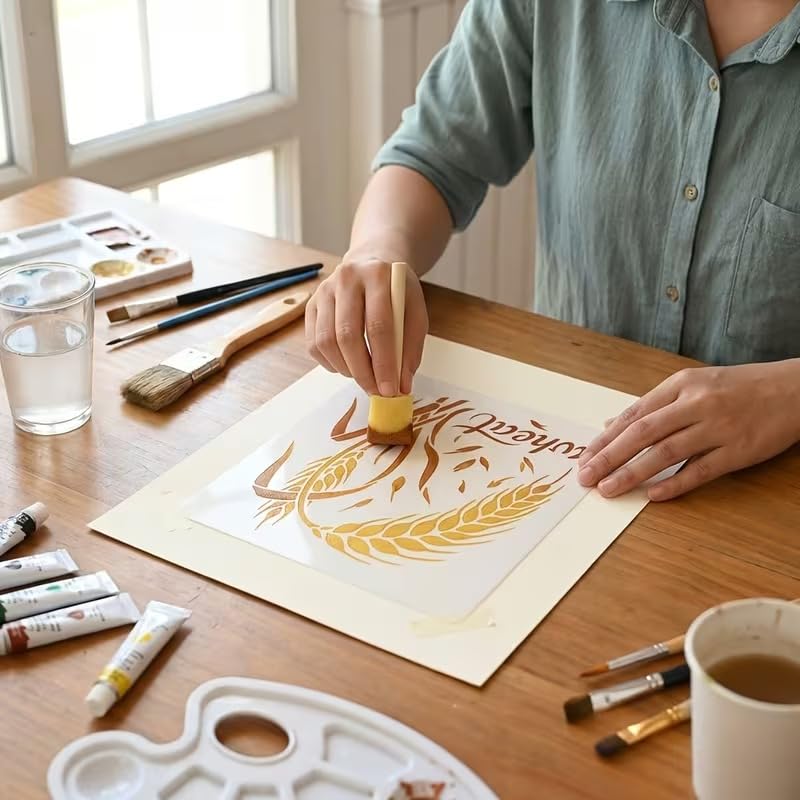 Set of 4 Wheat Ear Painting Stencil | Reusable Craft Stencil | Wheat Plant Template for Wall Painting