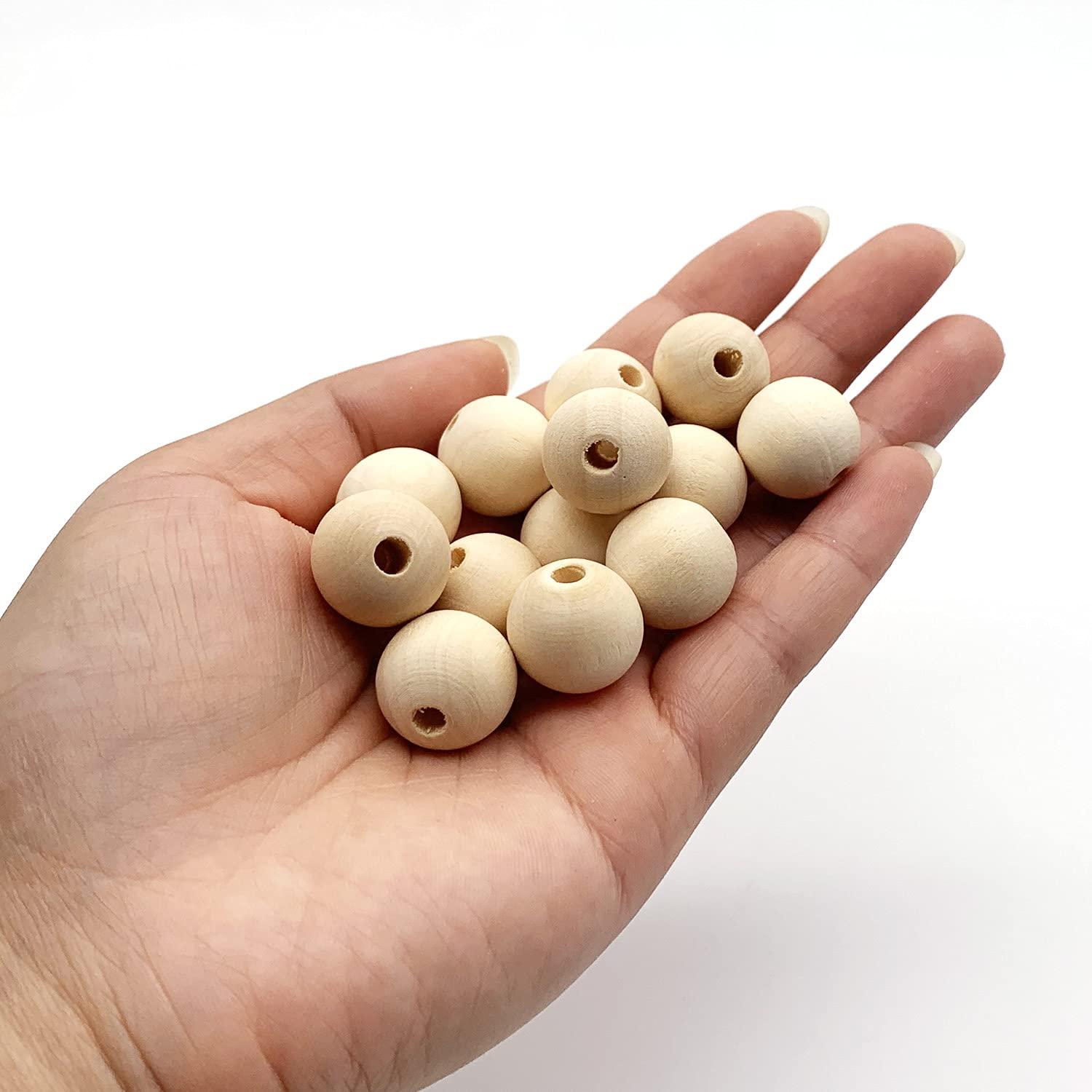 Aqueens 100pcs 14mm Wood Beads Unfinished Round Wooden Loose Beads Natural Wood Spacer Beads for Craft Making