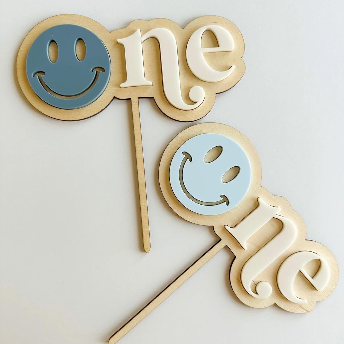 Smiley One Cake Topper for First Birthday | 6 Inch Pine MDF Cake Decoration | One Happy Dude Theme | Wooden Smiley Face Cake Topper | Baby Birthday Party Prop