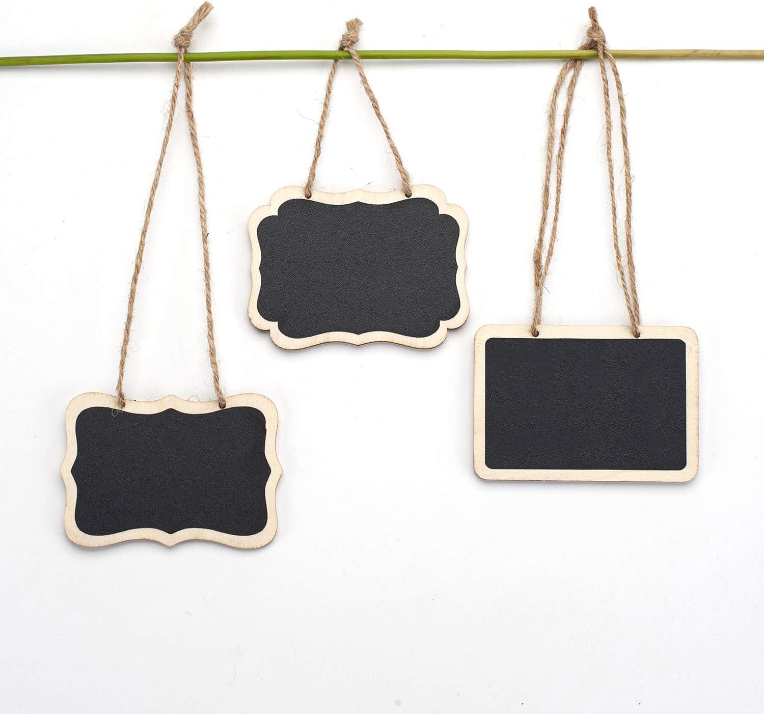 Haoser Chalkboard Tags with Jute Twine, Mini Erasable Chalkboards with Hanging String, Wooden Mini Chalkboard Signs, Hanging Chalkboard Labels, Price Tags, Message Tags - Haoser