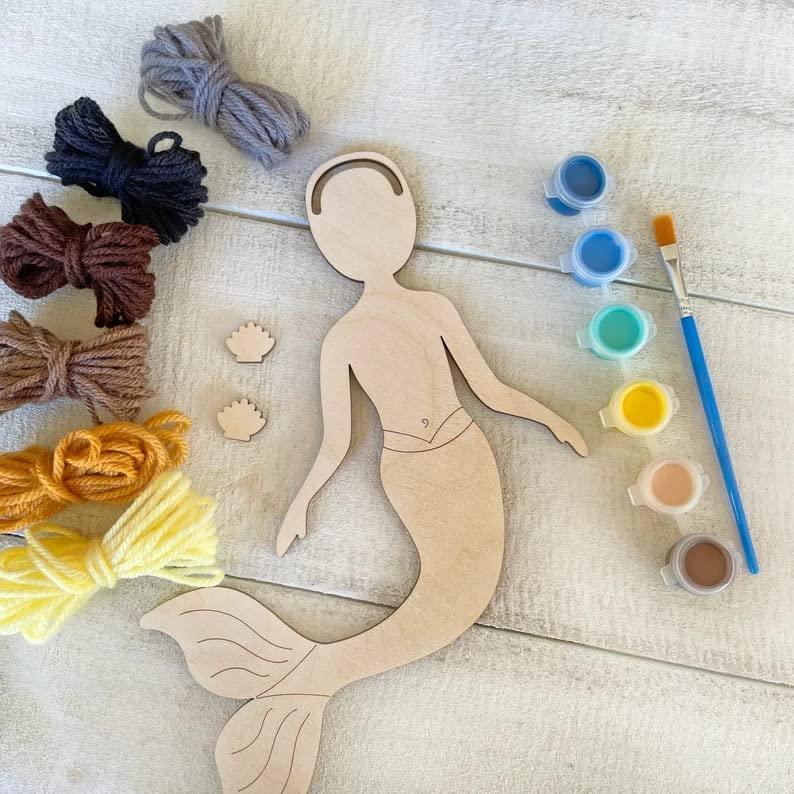 Haoser Mermaid Self-Portrait Craft Kit,Drawing Craft Kit For Kids - Yarn Is Not Included,Mermaid Theme Birthday Gift Kids Craft Kit Theme My Party Pack Of 5, Multicolor - Haoser