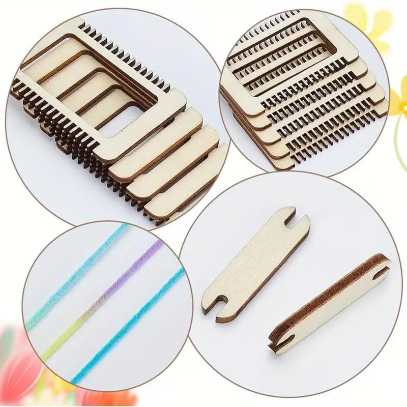13 Pcs Mini Wood Weaving Loom Kit – Small Wooden Weaving Loom Tool with 6 Looms & 6 Shuttles for DIY Tapestries