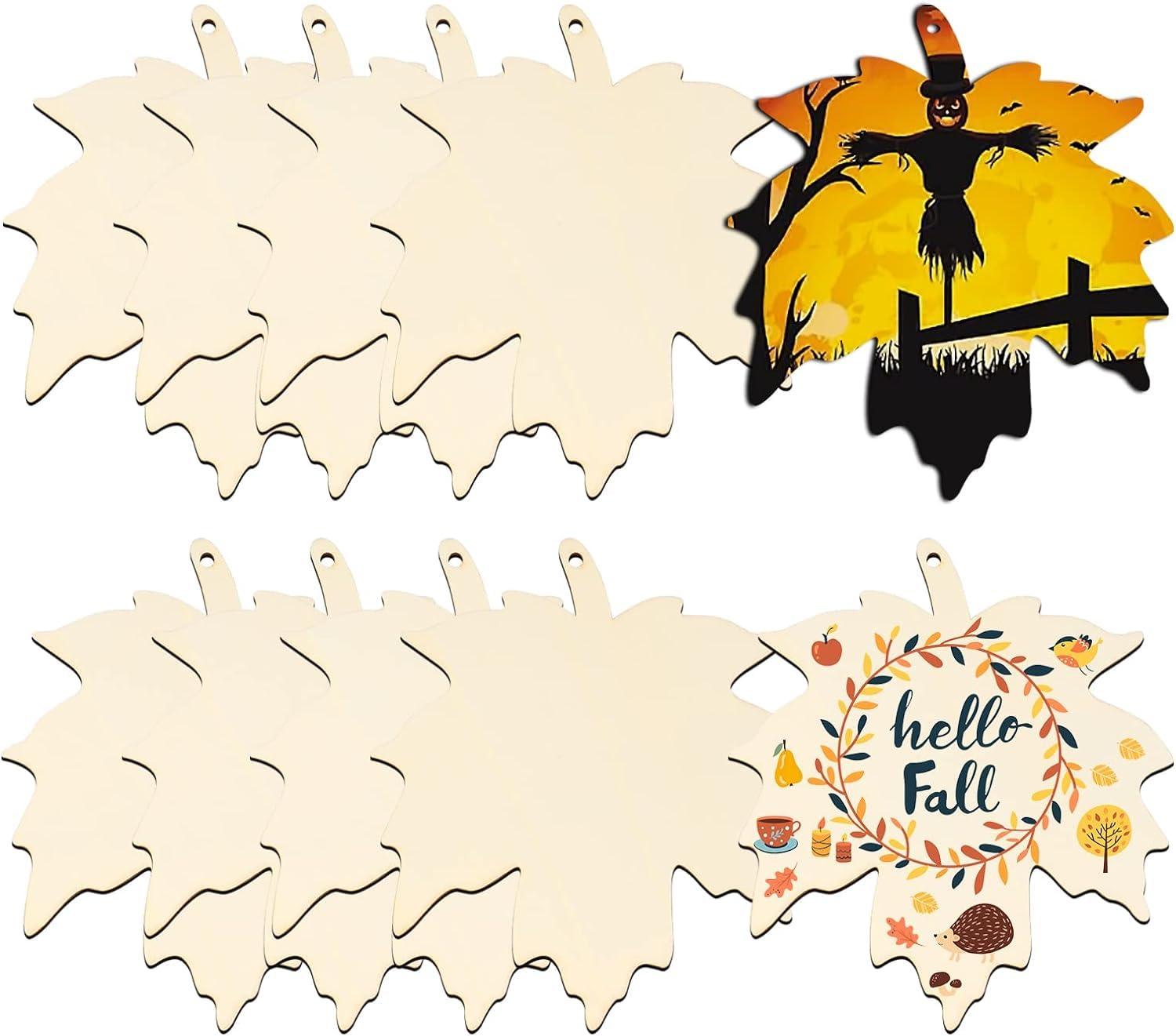 Curious Button 5 Pieces Unfinished Wooden Leaf Style Hanging Ornament for DIY Home Decoration, MDF Cutouts, Perfect Wooden Cutouts for Home Decor, Charming Wooden Hanging Ornaments (6.5x6.5IN) - Haoser