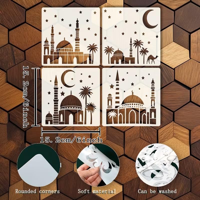 Islamic Stencil Templates | Mosque & Middle Eastern Pattern DIY Cutouts | Reusable PET Plastic Stencils for Ramadan Crafts