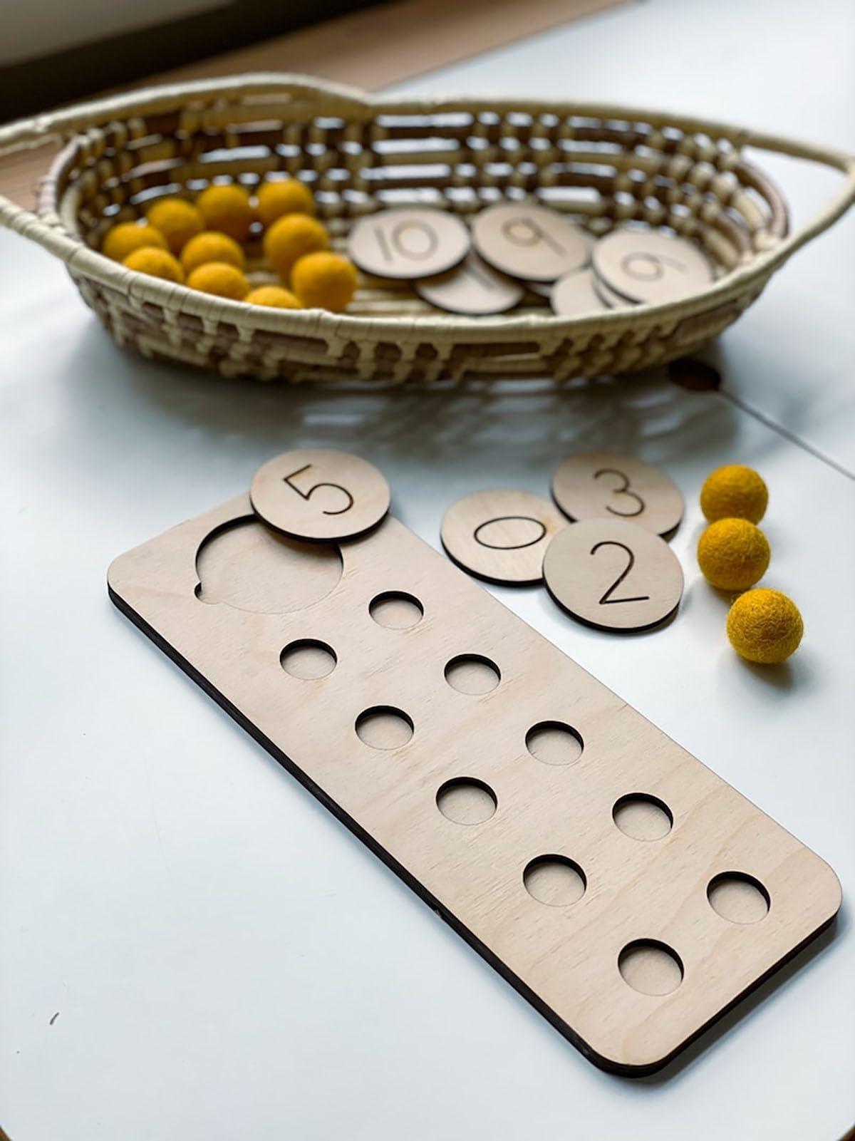 Curious Button Educational Board Games Wooden 1-10 Math Number Courting Board Toy for Kids, Unfinished Wooden Learning Counting Activity Toy for Kids Education - Haoser