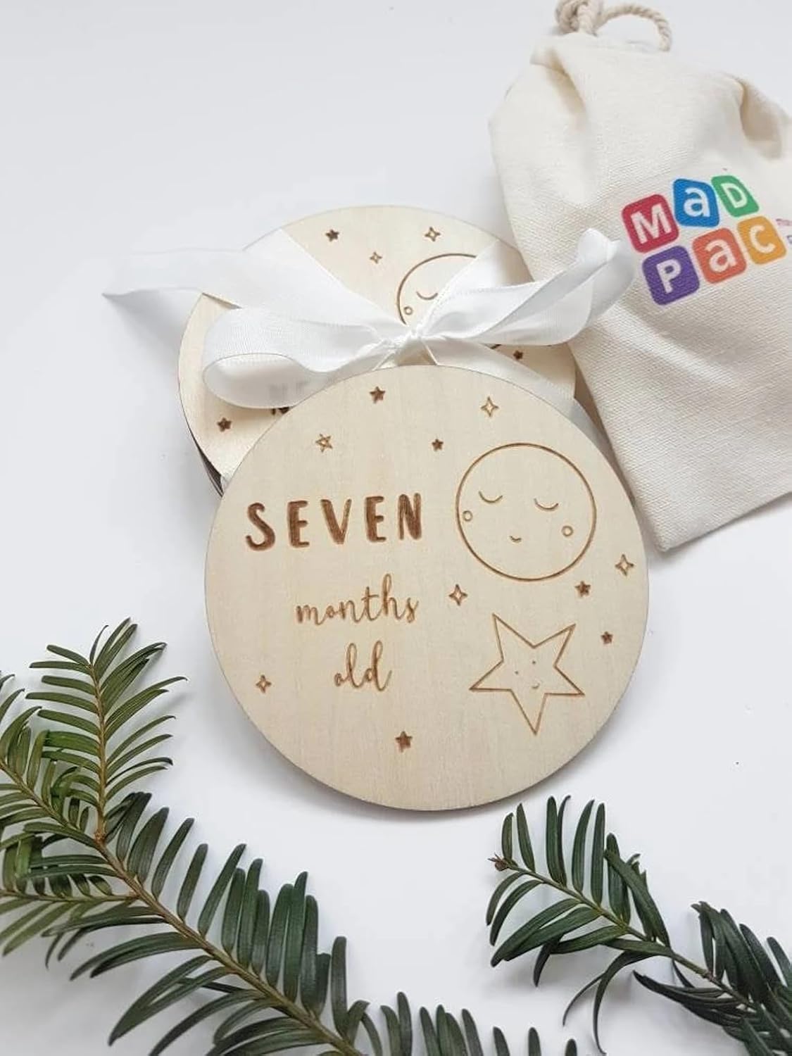 Wooden Baby Monthly Milestone Discs – 14 Reversible Wooden