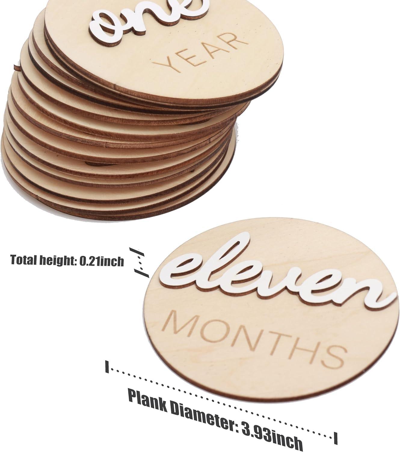 Haoser 3D Wooden Monthly Milestone Cards, Baby Monthly Milestone Marker Cards, Newborn Memento Milestone to Document Baby's Growth, Pregnancy Journey Sign -incl Announcement & Hello World Sign.13 pc - Haoser