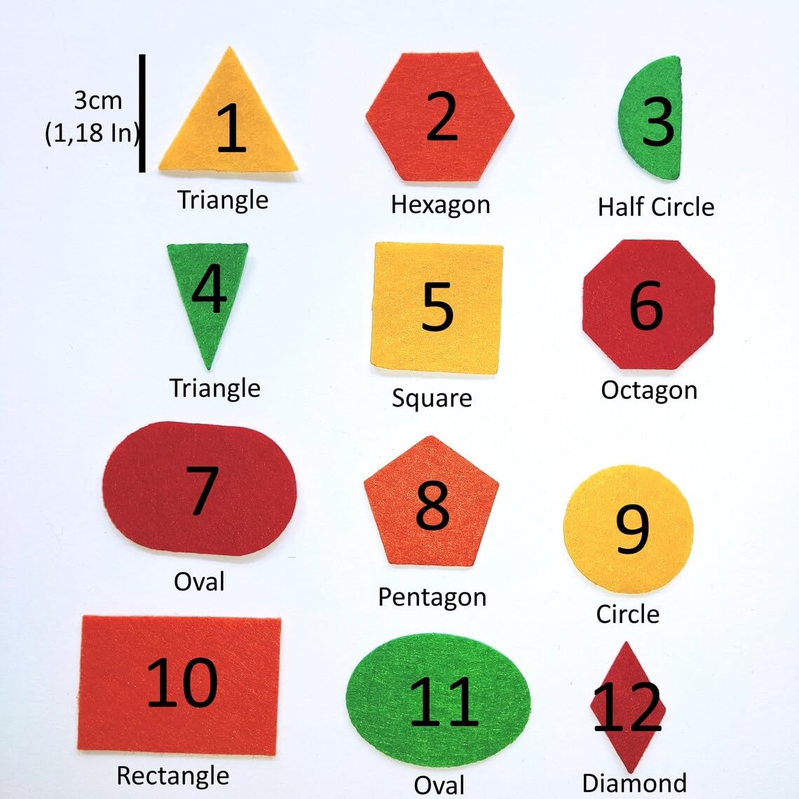 Pack of 24 Felt Geometric Shapes – 3cm Die Cut Shapes for Sewing, DIY Crafts