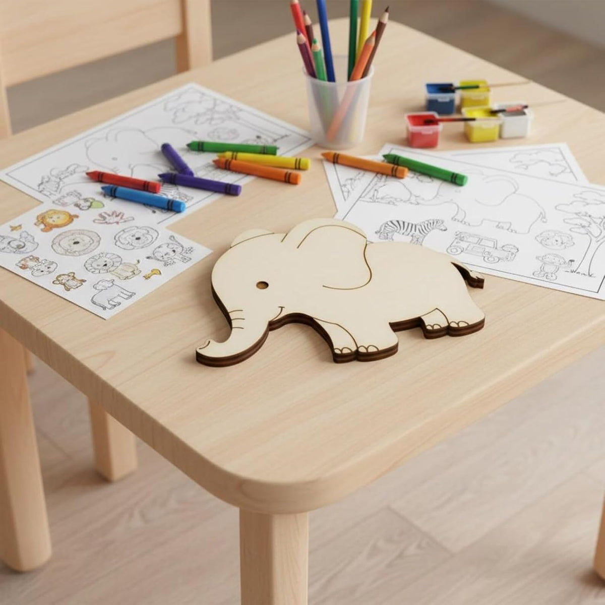 Set of 5 Wooden Elephant Cutouts | 4 Inch Unfinished Wood Animal Shapes | DIY Painting Craft for Kids