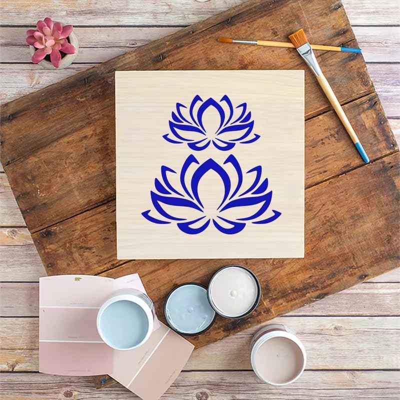 Lotus Stencil Template 6x6 Inch | Oriental Floral Lotus Design | DIY Craft Hollow Board for Painting