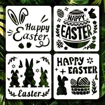 4-Pack Easter Rabbit Stencil Templates (5.91 x 5.91 Inch) | Reusable Bunny Painting Stencils for Wall Decor