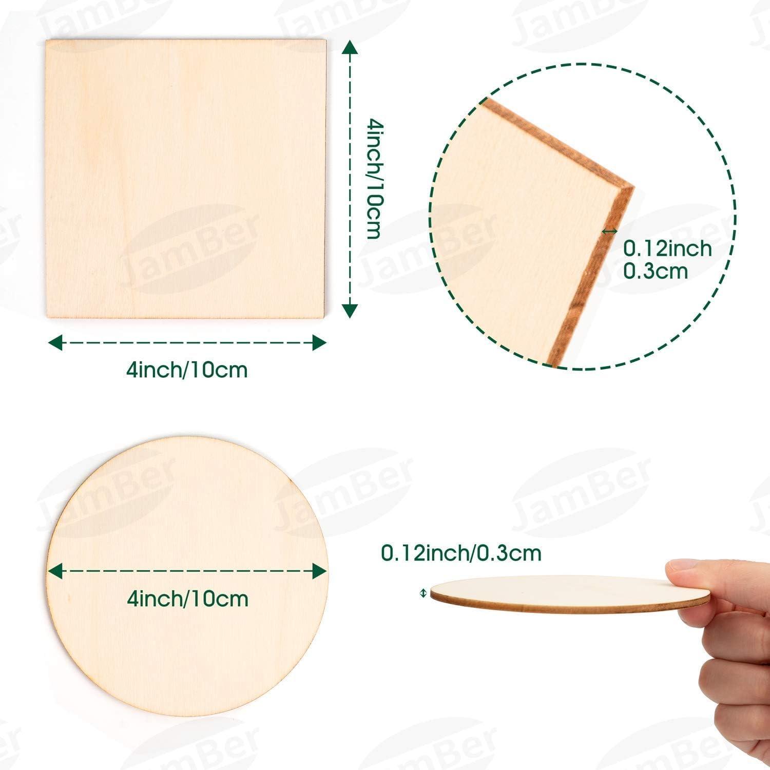 Haoser Combo 40 pcs MDF Art Craft Coaster 4" Inch Square + Round Shape Coasters Plain Wood Blank Cutouts for Tea Coffee Christmas Painting Slice Resin Mandala Arts Work & Decoration | Thickness:2.7 mm - Haoser