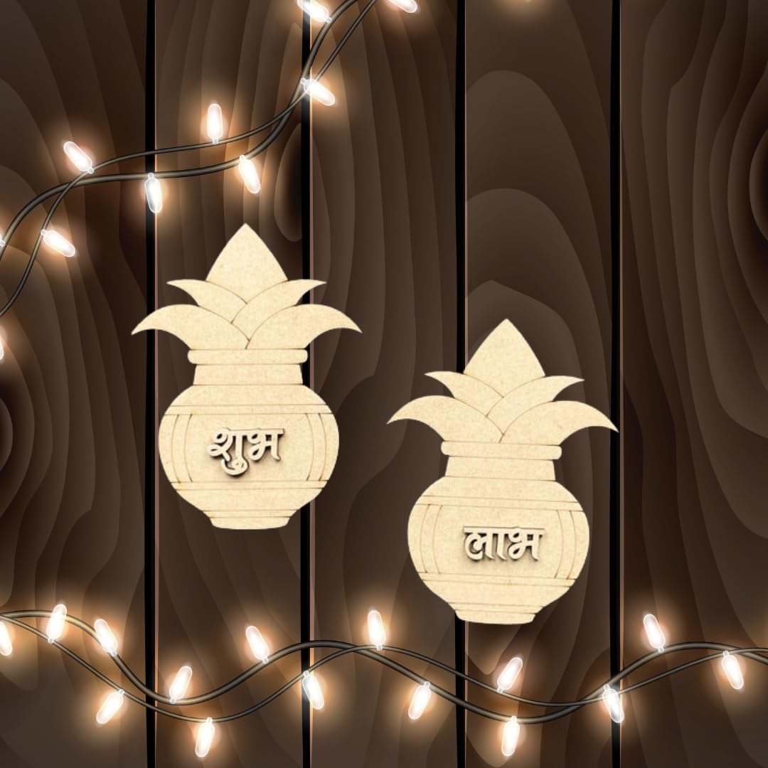 Kalash Shubh Labh Decorative Wooden MDF Cutout 3x3.5 Inches Set of 5