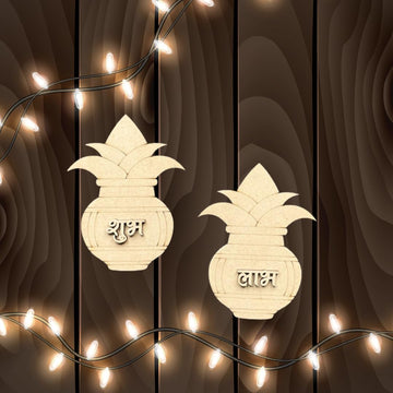 Kalash Shubh Labh Decorative Wooden MDF Cutout 3x3.5 Inches Set of 5