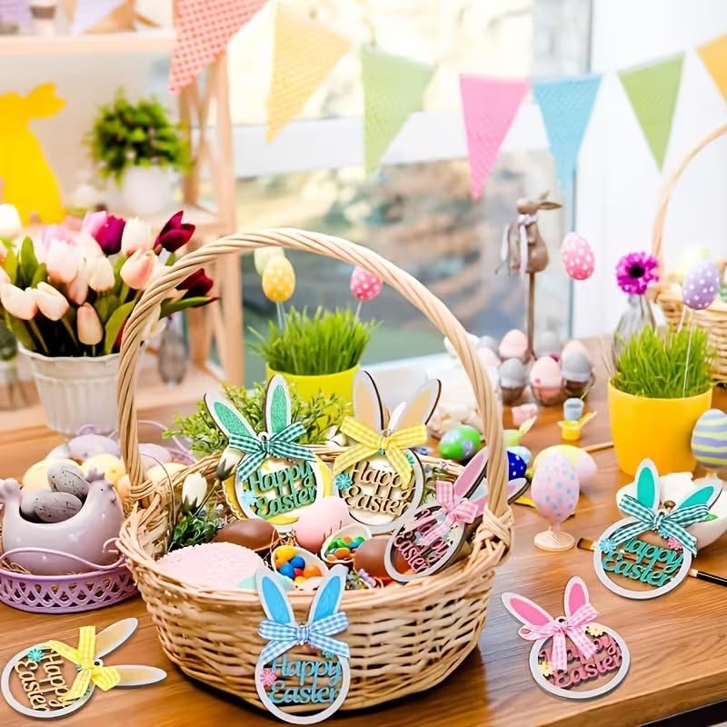 10 Pcs DIY Wooden Easter Egg Ornaments for Painting – 3 Inch Blank Easter Egg Rabbit Cutouts