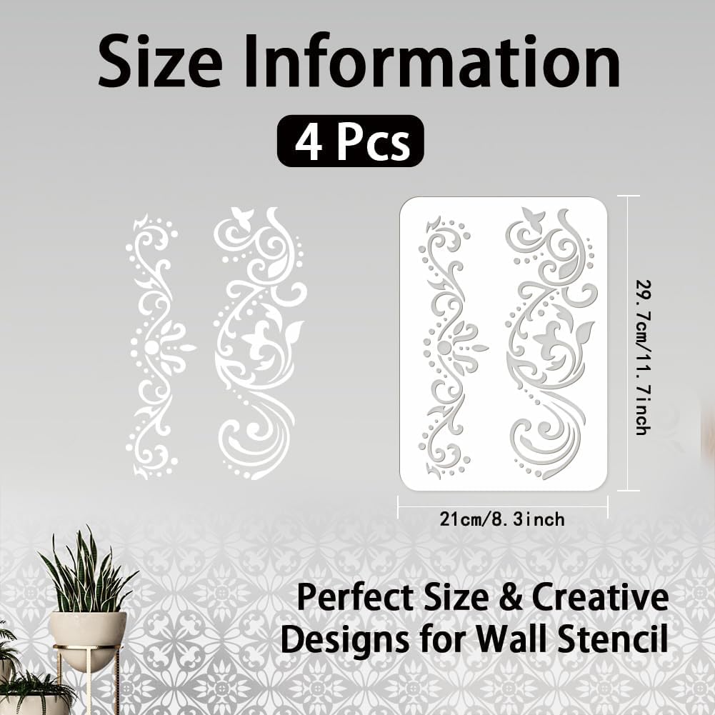 4 Pcs Constellation Theme Corner Stencils for Painting – Reusable Large Floral Tile Stencils for Wall