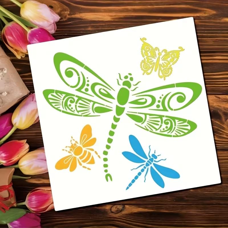 Dragonfly Butterfly Bee Painting Stencil 11.8 Inch | Reusable Craft Stencil