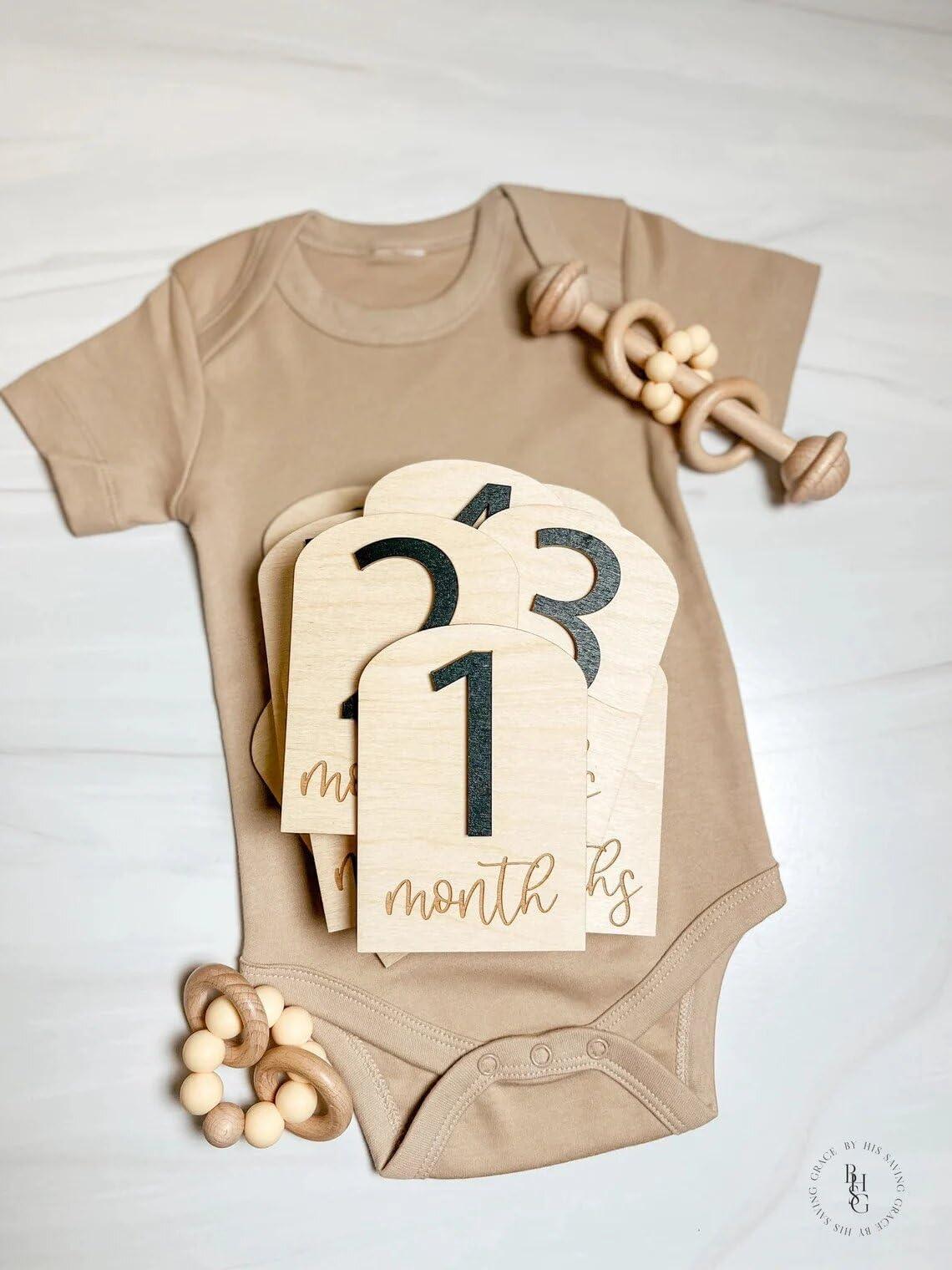 Hasoer Wooden Monthly Milestone Discs for Baby Photoshot| Monthly Milestone Marker | Baby Gift | Milestone Cards | Monthly Signs for Baby|Baby Shower Gift - Haoser