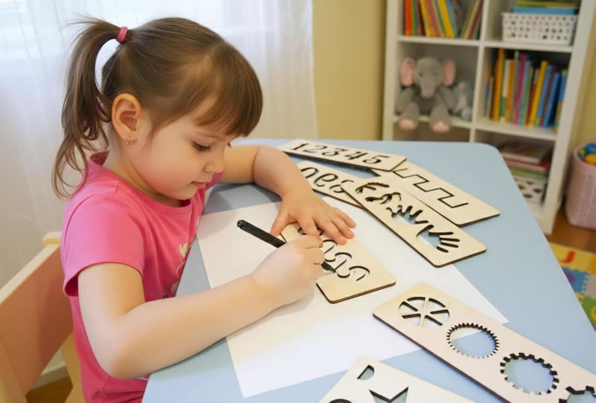 10 Pcs Montessori Pre-Writing Tracing Boards for Kids | 8 x 2 Inch Wooden Stencil Set | Reusable Writing Practice & Fine Motor Skills Educational Toy