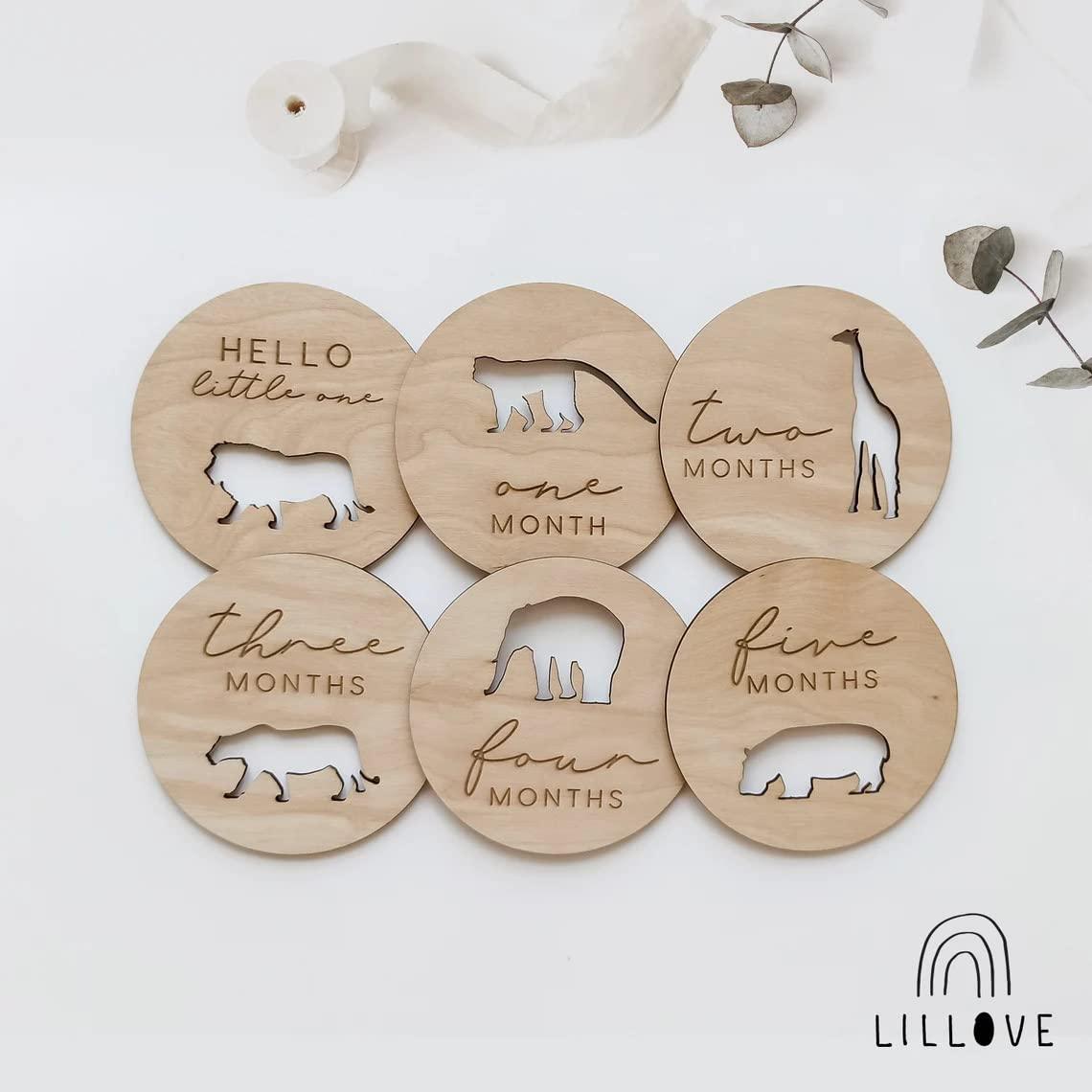 Haoser Baby Milestone Cards, Newborn Photography Plaque, Wood Monthly Milestones for Baby Photos, Wooden Baby Gifts, Baby Shower Gift, Gender Neutral Gift - Haoser