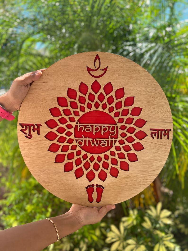 Haoser Diwali Decoration Wreath - Happy Diwali Door Hanger | Dipawali Decoration | Front Door Diwali Sign | Diwali Welcome Sign | Dipawali Decor - Haoser