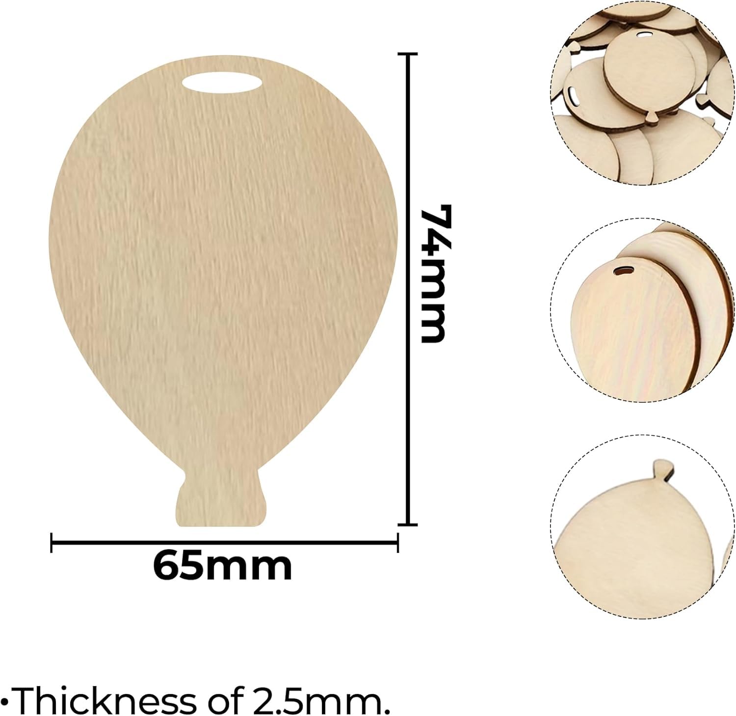 10 Pcs Wooden Balloon Shape Cutouts for DIY Craft | Unfinished Wood