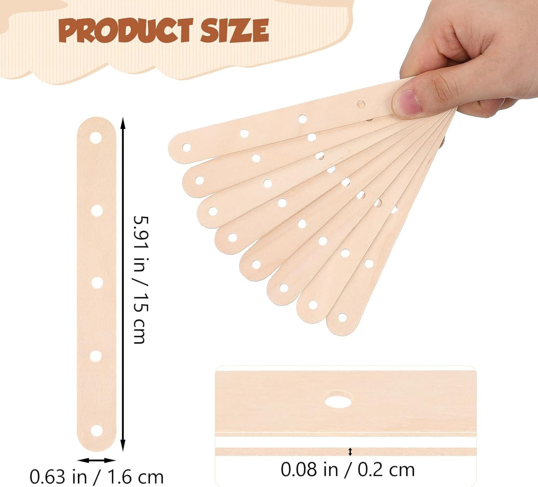 20 Pcs Pine MDF Wooden Craft Sticks with Holes for DIY Model Building, Pre-Drilled Popsicle Wood Slats fo School Projects, Kids Craft Supplies & Handmade Art, 5.91 x 0.63 Inch