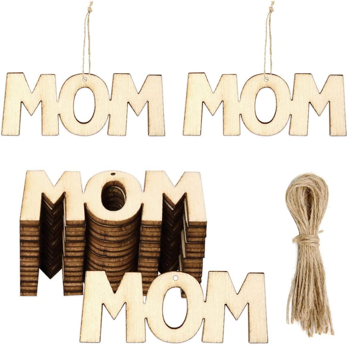 Haoser 15 pcs Mom Wood Cutouts DIY Crafts Mother's Day Unfinished Wooden Gift Tags Ornaments for Happy Mother's Day Birthday Party Decoration - Haoser