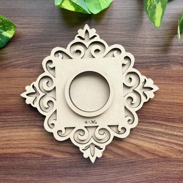 2 Pcs Wooden MDF Tea Light Holder 6x6 Inch – 3 Layered Nested Mandala Design Candle Holder for Diwali, Pooja, Home Decor