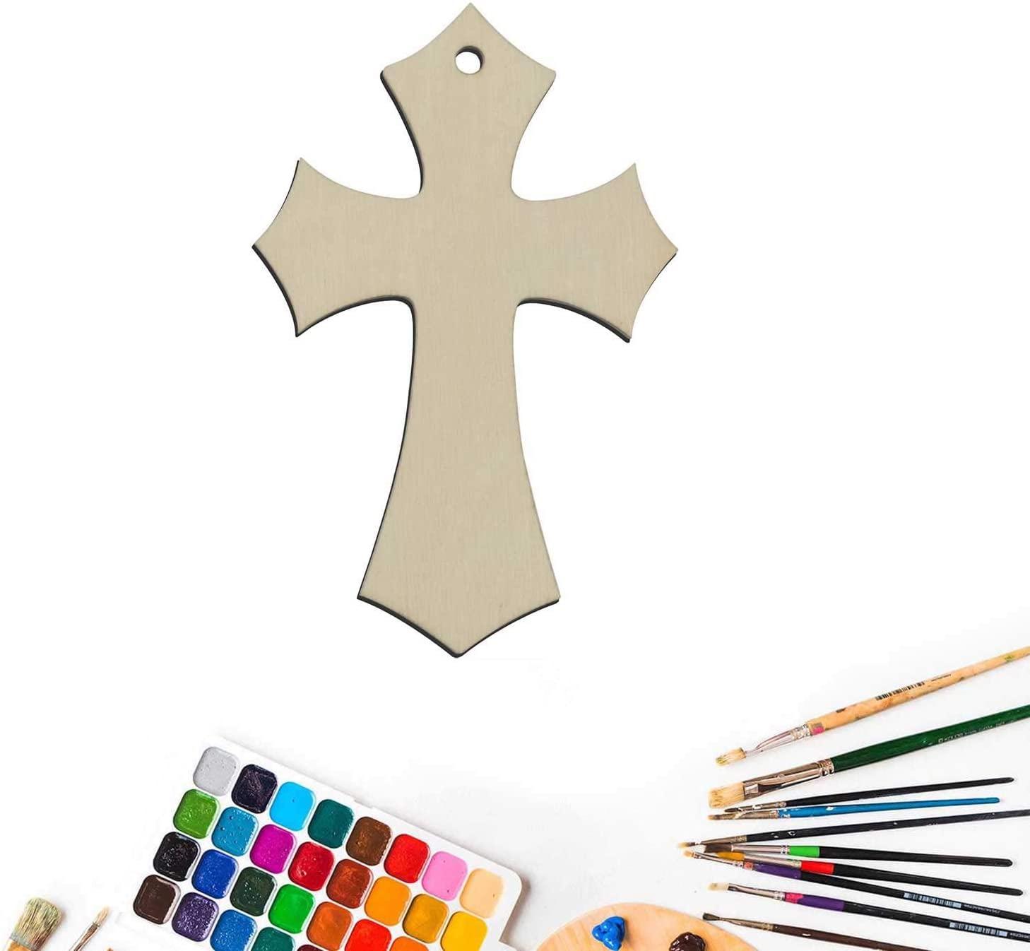 Haoser Pack of 10 Pieces Wooden Cross Sign Board, Wooden Cross Hanging Ornaments Cross Shaped Wood DIY Crafts Cutouts with Hole. - Haoser