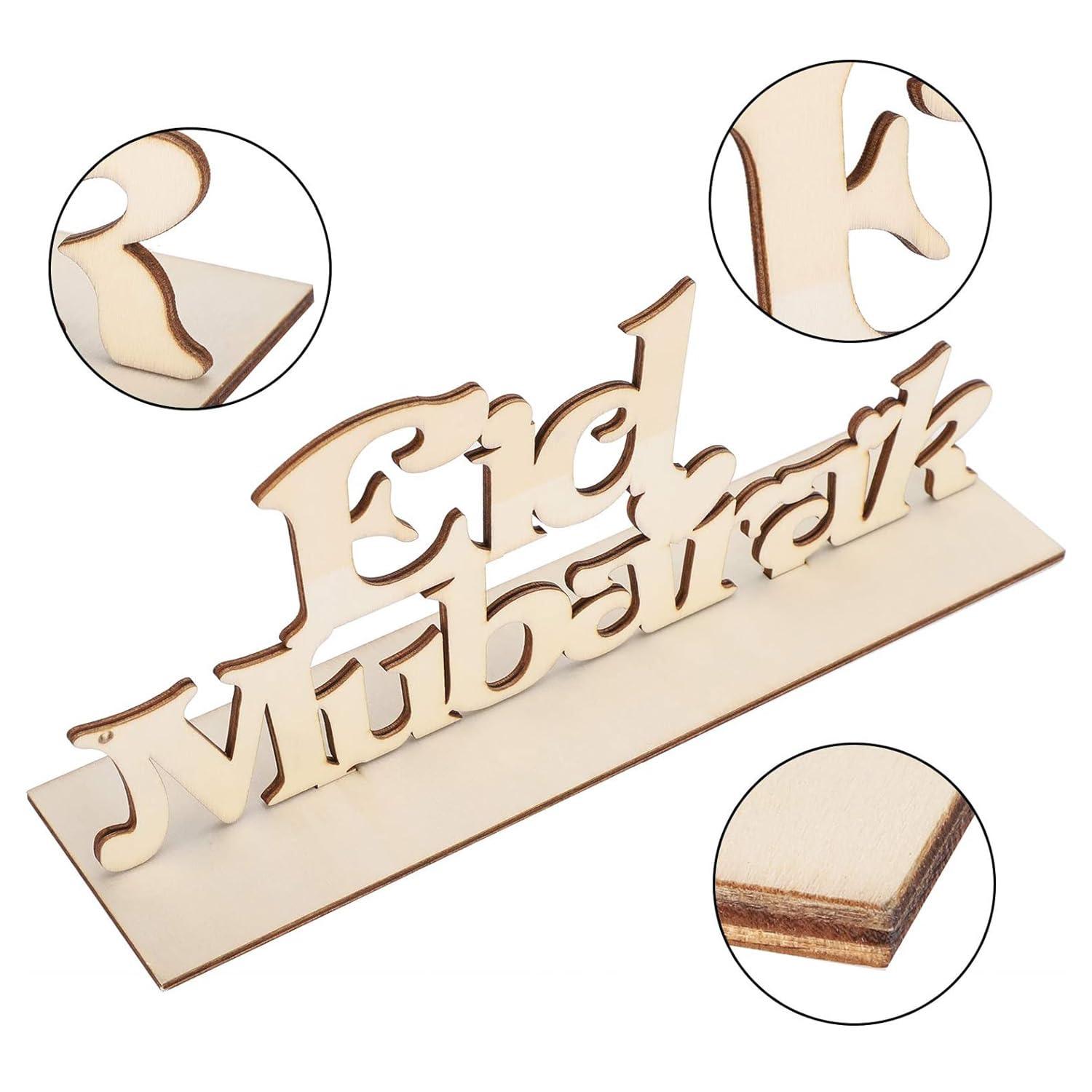 Haoser Eid Mubarak Wooden Ornament Ramadan Tabletop Decor, Eid Decoration Islamic Home Decor Ramadan Gifts Wooden Letter Ramadan Table Sign Eid Mubarak Home Room Table Party Decorations - Haoser