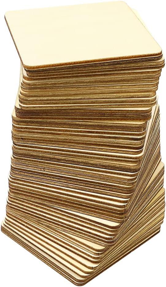 Haoser Wood Squares for Crafts, Unfinished Wooden Square Cutouts,Unfinished Round Square Wood Slices Board for Resin Art, Mandala Art, Pyrography, Painting, MDF Square Board - Haoser