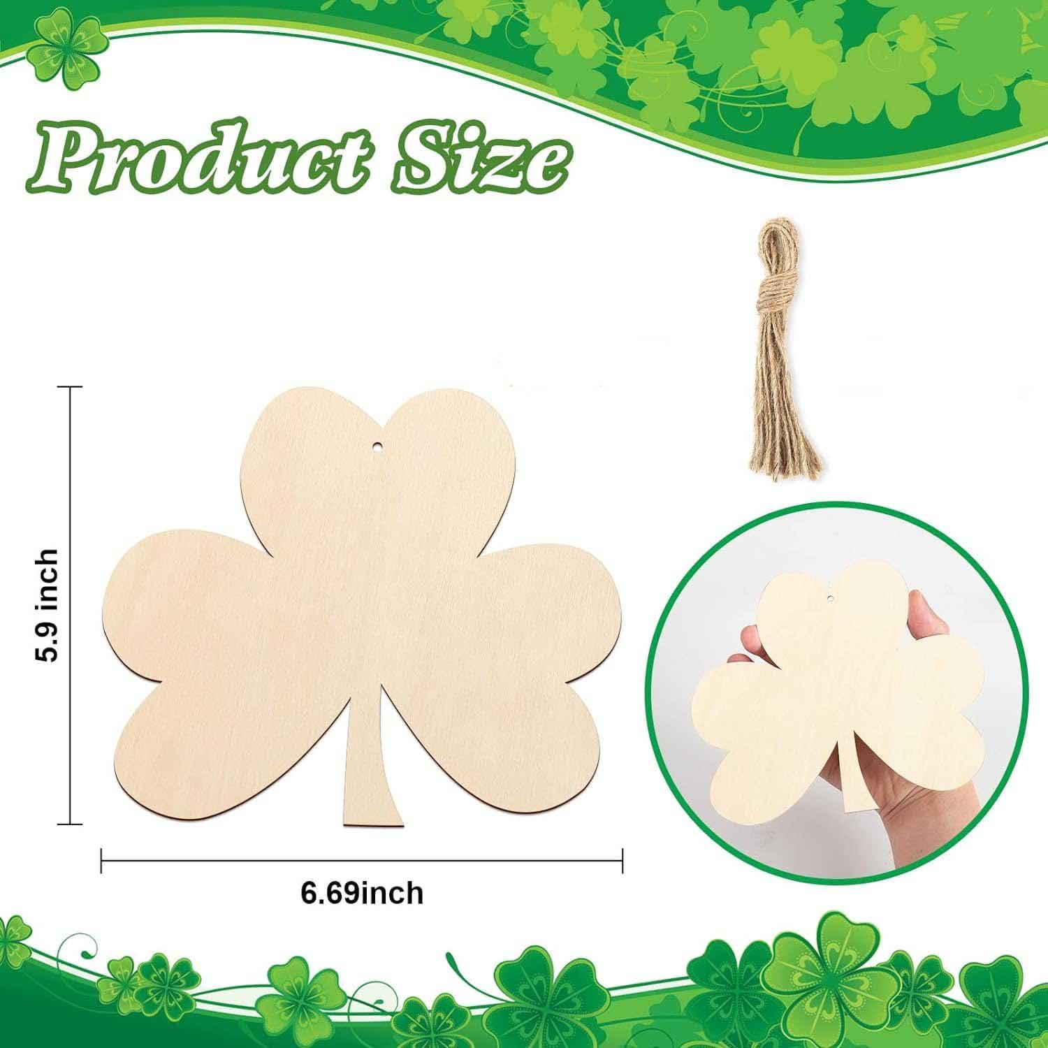 Curious Button 5 Pieces Unfinished Wooden Shamrocks Style Hanging Ornament for DIY Home Decoration, MDF Cutouts, Perfect Wooden Cutouts for Home Decor, Charming Wooden Hanging Ornaments (5.9x6.69IN) - Haoser
